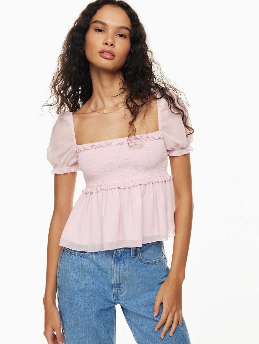 SUNDAY BEST Trinket Top Lilac Bloom Babydoll Blouse Large Aritzia